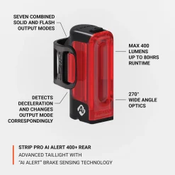 Lezyne Strip Pro Ai Alert 400+ Rear Bike Light- Lights