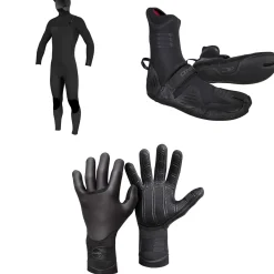 O'Neill 4/3+ Hyperfreak Chest Zip Hooded Wetsuit + 3/2 Psycho Tech Split Toe Wetsuit Boots + 3mm Psycho Tech Gloves- Wetsuit Kits