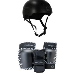 Pro-Tec Classic Skate Skateboard Helmet + Street Gear Junior Open Back Skateboard Pads- Helmets|Helmets