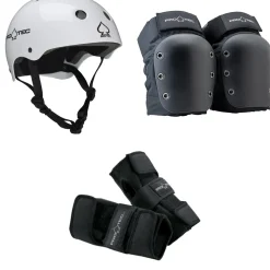 Pro-Tec Classic Skate Skateboard Helmet + Street Open Back Skateboard Knee Pads + Street Skateboard Wrist Pads- Helmets|Helmets