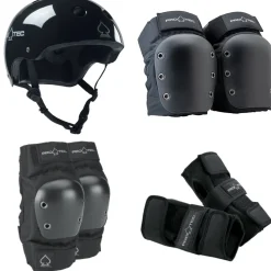 Pro-Tec The Classic Certified EPS Skateboard Helmet + Street Open Back Skateboard Knee Pads + Street Skateboard Elbow Pads + Street Skateboard Wrist Pads- Helmets|Helmets