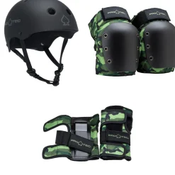 Pro-Tec The Classic Certified EPS Skateboard Helmet + Street Open Back Skateboard Knee Pads + Street Skateboard Wrist Pads- Helmets|Helmets