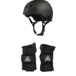 Triple 8 Sweatsaver Liner Skateboard Helmet + Wristsaver Slide On Wrist Guards- Helmets|Helmets