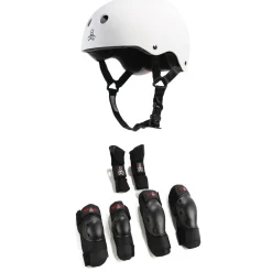 Triple 8 Sweatsaver w/ Liner Skateboard Helmet + Saver Series High Impact Adult Skateboard Pad Set- Helmets|Helmets